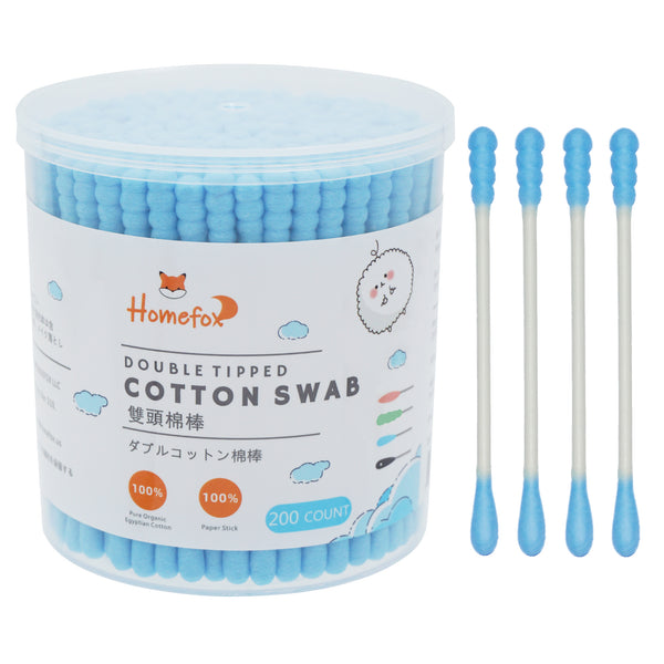 HOMEFOX Cotton Swabs Double Tipped Round & Spiral Organic Cotton Buds Soft Gentle Chlorine-Free (200 Counts)